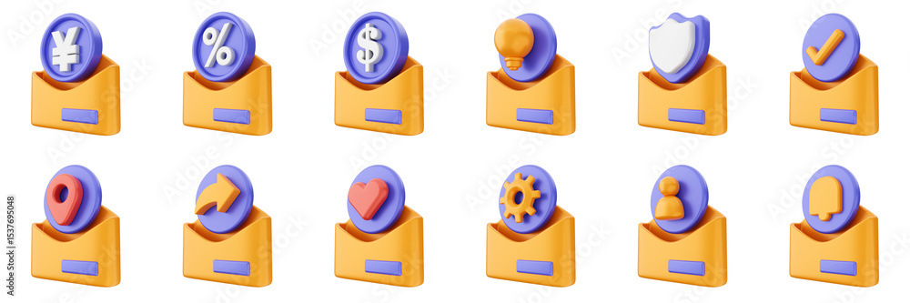 Poster 3d mail email message document file envelope media chat delivery icon set bundle illustration