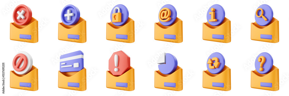 Aufkleber 3d mail email message document file envelope media chat delivery icon set bundle illustration