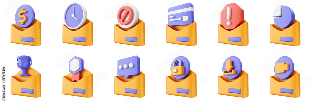 Poster 3d mail email message document file envelope media chat delivery icon set bundle illustration