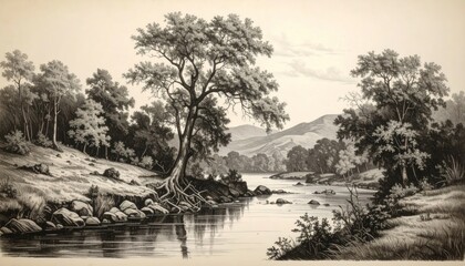 Tranquil river valley landscape