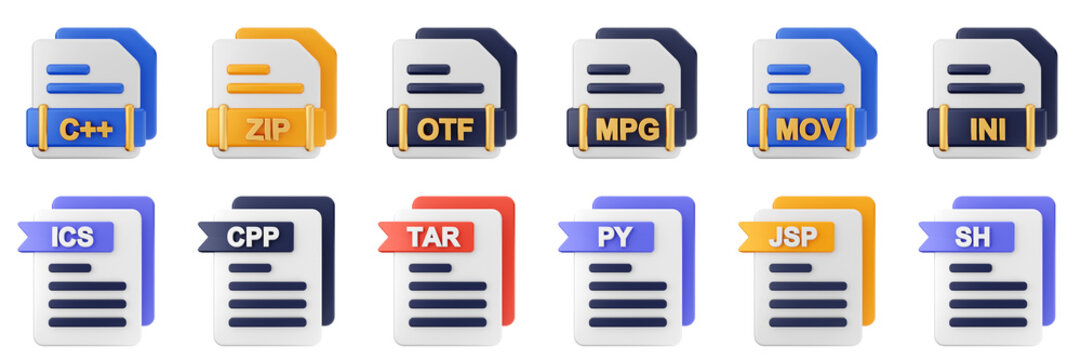 3d file format type icon set bundle illustration