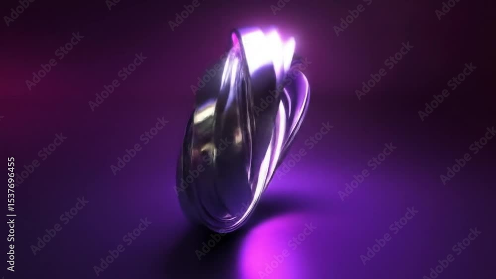 Poster abstract metallic torus shape with purple glow rotating on dark background