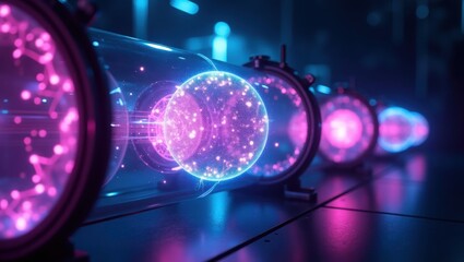 Cross-Section Macro Illustration of a Fictional Particle Accelerator Showing Intricate Internal Structures and High-Energy Beam Pathways