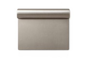 Flexible brushed metal sheet bending on a transparent background, ideal for industrial and engineering concepts