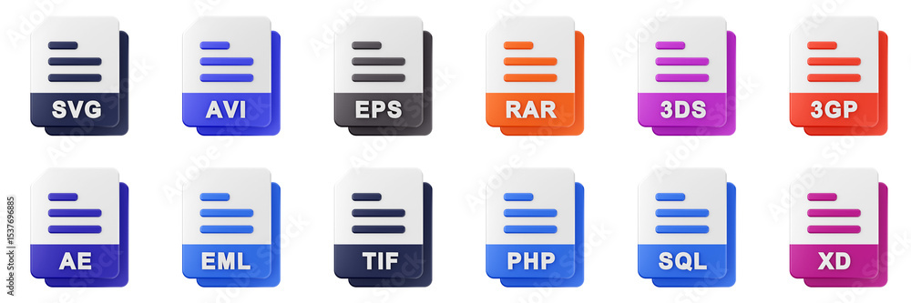 Poster 3d file format type icon set bundle illustration