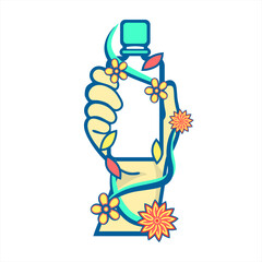 Diversity in Beauty and Skincare, Natural Cosmetic Concept Icons, icon unit illustration holding a bottle