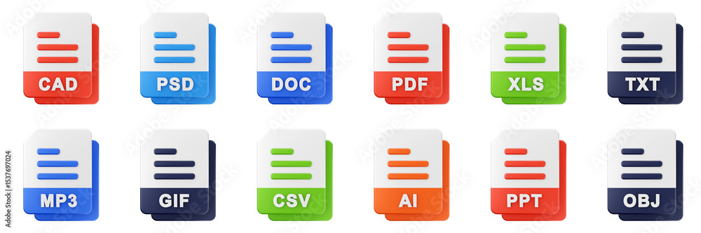 Poster 3d file format type icon set bundle illustration