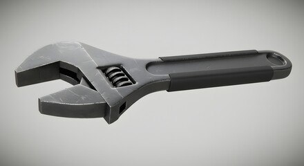 3D Render of Adjustable Wrench with Black Handle