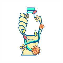 Diversity in Beauty and Skincare, Natural Cosmetic Concept Icons, icon unit illustration holding a bottle