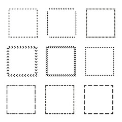 Dotted square frames. Vector shape outlines. Black white minimalism. Geometric border set.
