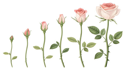 Obraz premium Growth Stages of Pink Rose Flower