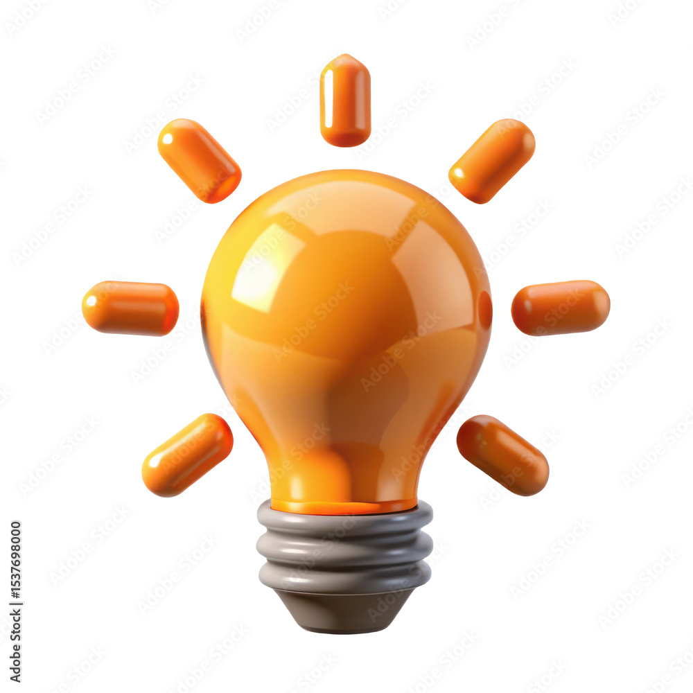 Poster 3d render of an orange light bulb with surrounding pill-shaped objects on a white background