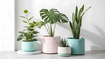 Fototapeta premium Modern Indoor Plants in Colorful Pots