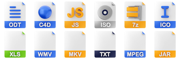 3d file format type icon set bundle illustration