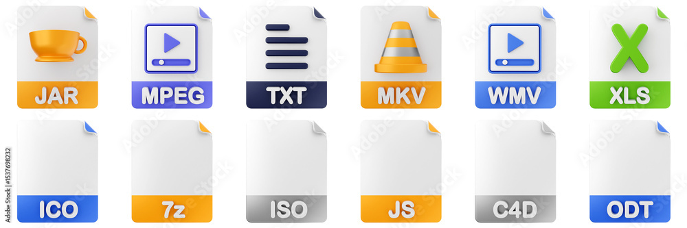 Poster 3d file format type icon set bundle illustration