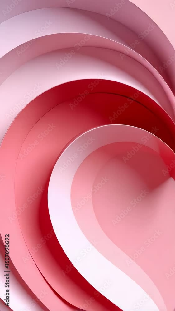 Poster delicate pink and white paper curves forming a heart shape in a romantic gradient color scheme for i