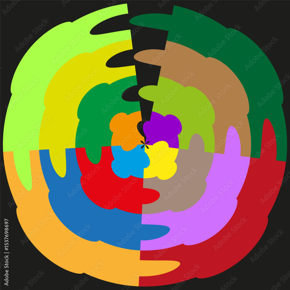 Aufkleber half circle mosaic. colorful abstract symbol. vector curved pattern. bright design shape.