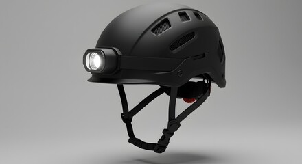 Black Industrial Safety Helmet with Integrated Headlamp - 3D Render