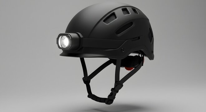 Fototapeta Black Industrial Safety Helmet with Integrated Headlamp - 3D Render