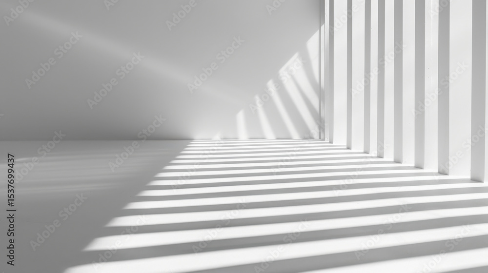 Poster minimalist white abstract background with top down shadows creating striking contrast. interplay of 