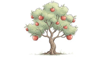 Obraz premium Vibrant apple tree illustration