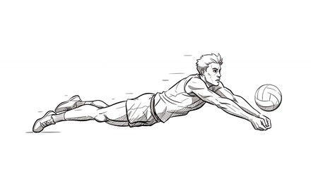 Fototapeta premium Volleyball player diving to hit ball illustration