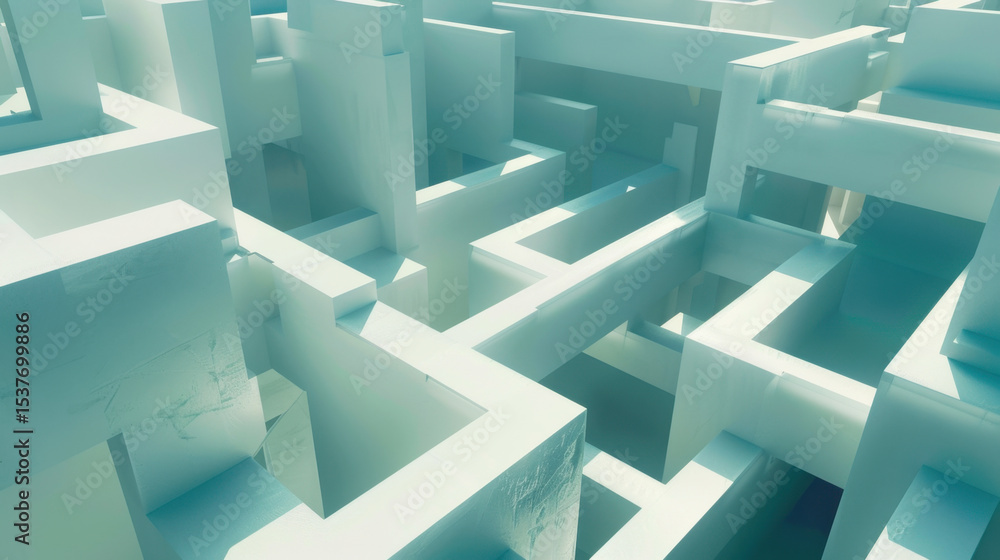 Poster clean white geometric background with overlapping structures creates modern and abstract maze like d