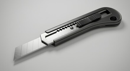 Black Utility Knife with Retractable Blade - 3D Render
