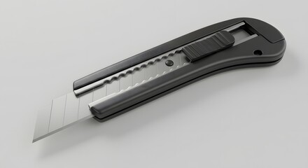Black Utility Knife with Retractable Blade - 3D Render