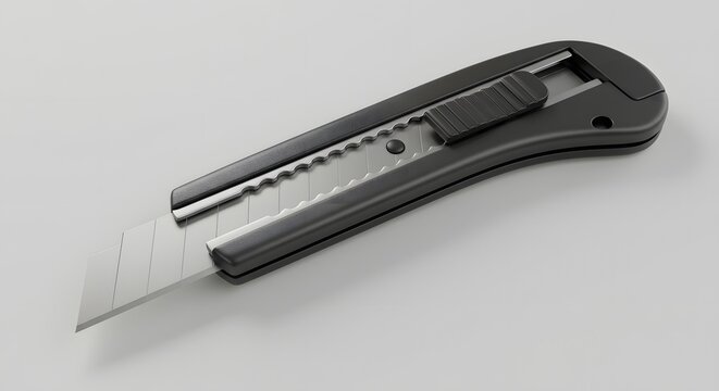Fototapeta Black Utility Knife with Retractable Blade - 3D Render