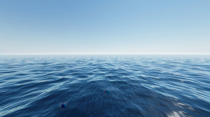 Fototapeta premium Serene ocean view under cloudless sky showcases perfect gradient from azure to topaz, evoking sense of tranquility and peace. calm waters reflect clear atmosphere beautifully