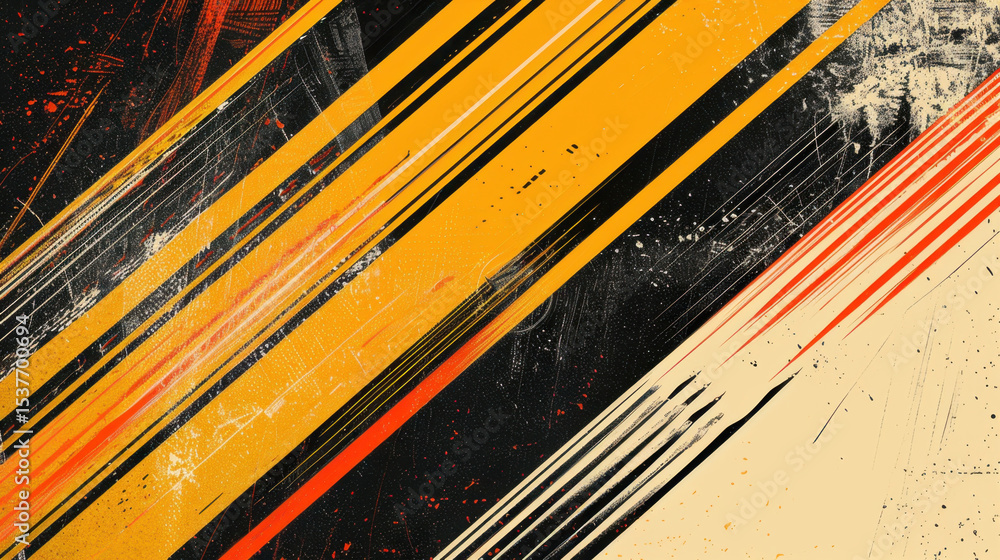 Aufkleber bold diagonal lines in vibrant yellow, black, and red create abstract composition, evoking sense of 