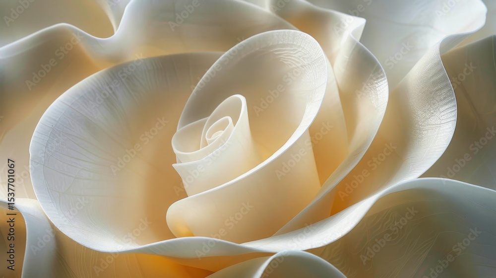 Poster elegant abstract folds and curves in soft matte white create stunning visual of delicate rose. intri