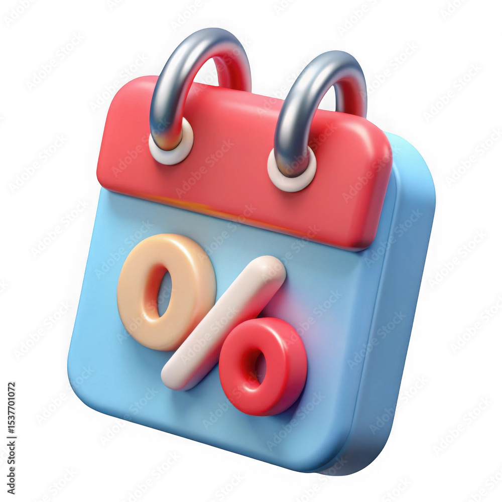 Poster 3d render of a calendar icon with percentage sign isolated on transparent background
