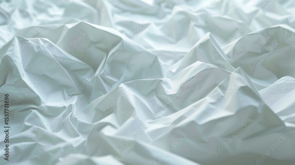 Poster crumpled white paper creates abstract background with textured appearance, evoking sense of depth an