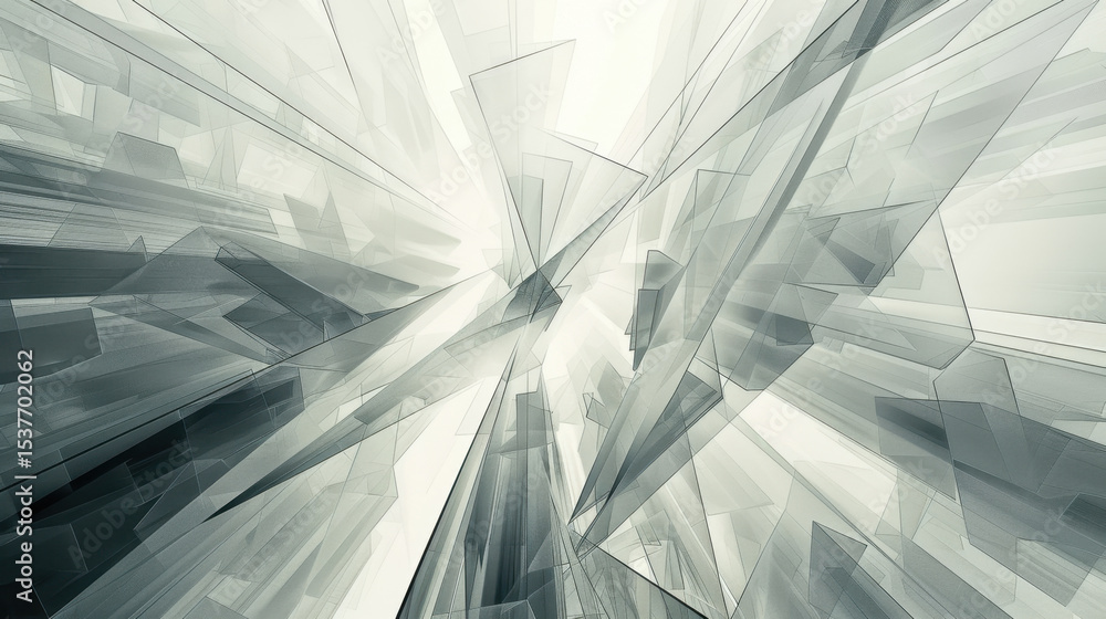 Poster futuristic abstract design featuring sharp, translucent shapes in dynamic arrangement, creating sens