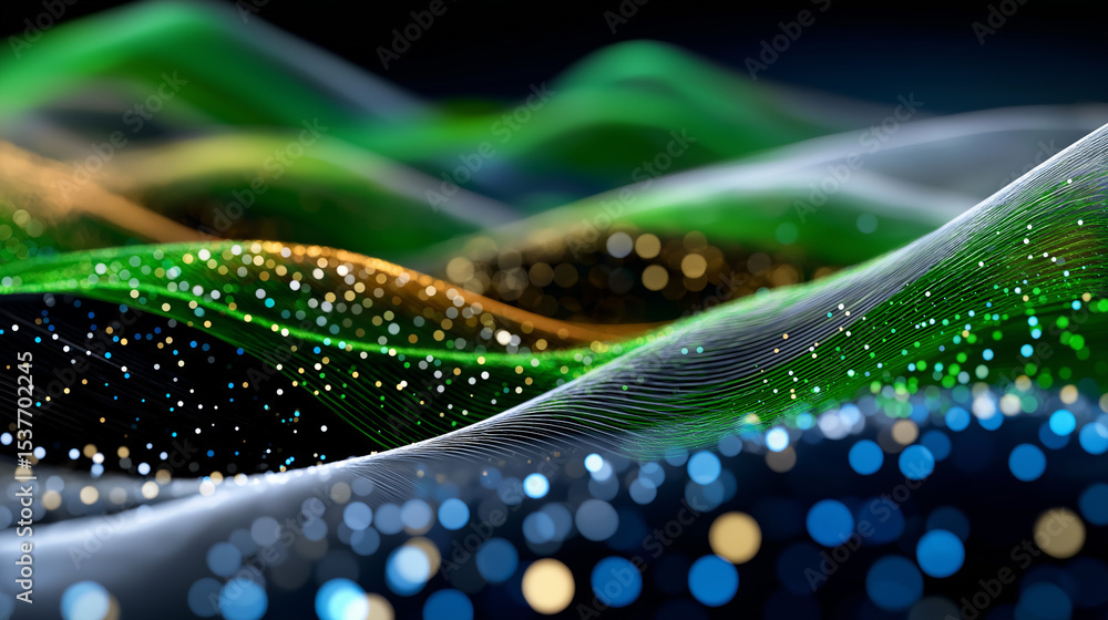 Poster abstract wavy landscape: dynamic, fluid lines of vibrant colors create an abstract landscape, with g