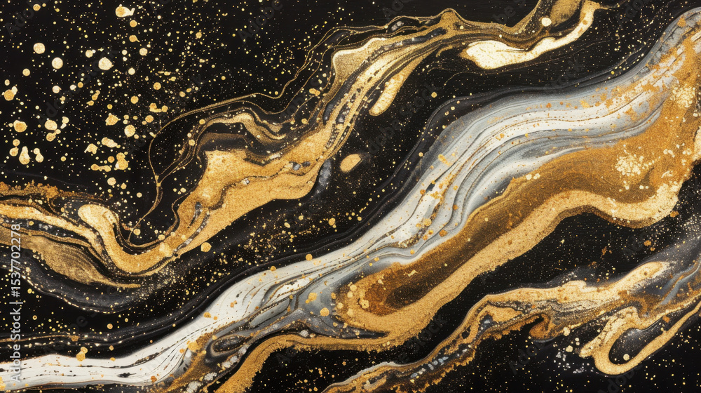 Poster golden lines flowing in organic arcs on deep black background create stunning abstract design. inter