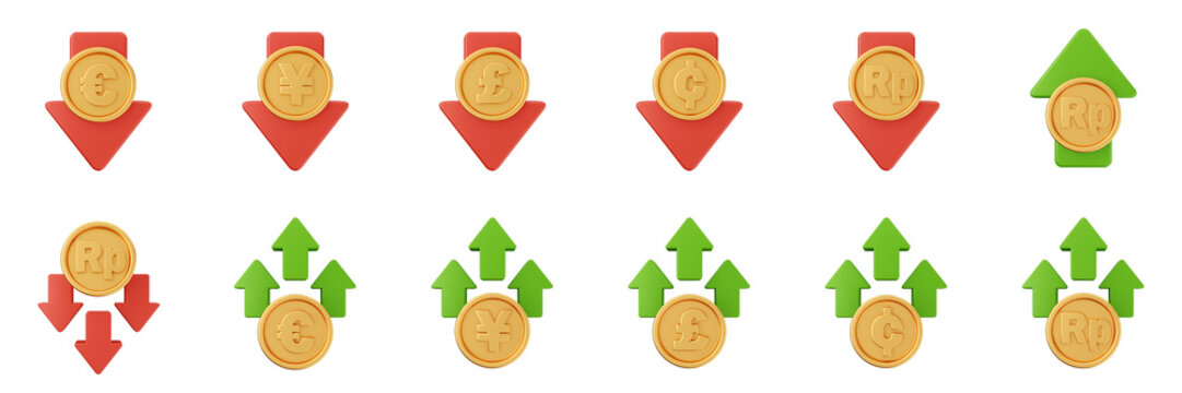 3d trading chart arrow increase decrease income profit finance icon set bundle illustration