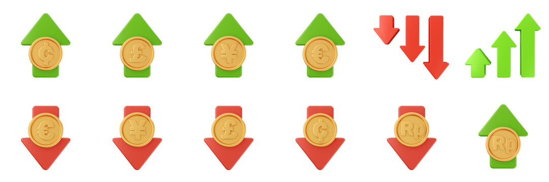 3d trading chart arrow increase decrease income profit finance icon set bundle illustration