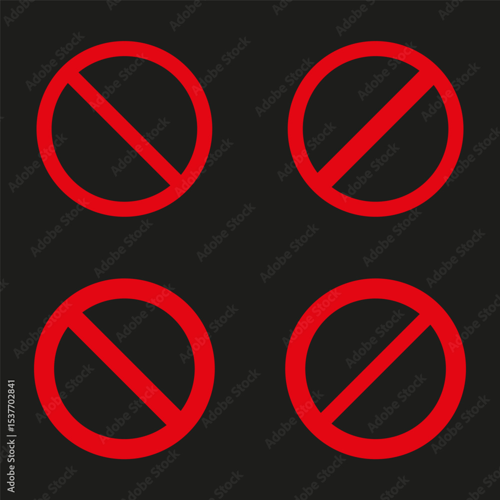 Poster multiple ban icon. quad red symbol. repeated no vector. bold warning motif.