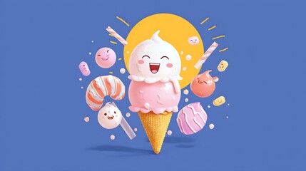Enchanting Dessert Dreamscape: Whimsical Ice Cream Character and Candy Fantasy