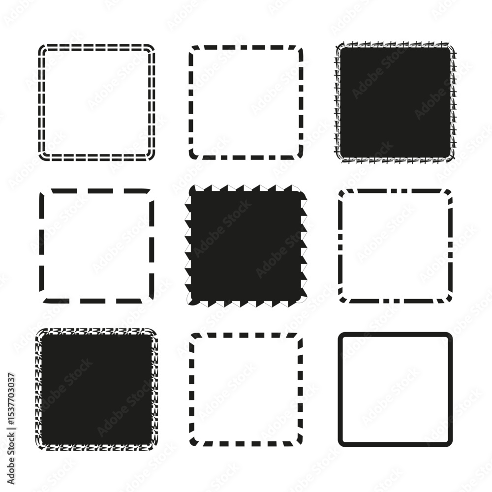Poster dotted square set. sketchy box symbol. vector outline element. geometric shape frame.