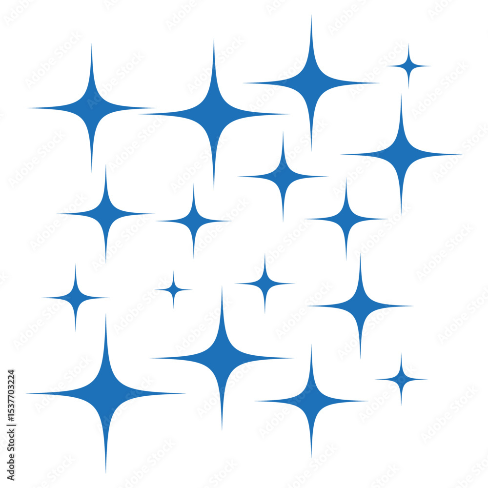 Poster blue sparkle pattern. star shape icon. glossy vector elements. white background texture.