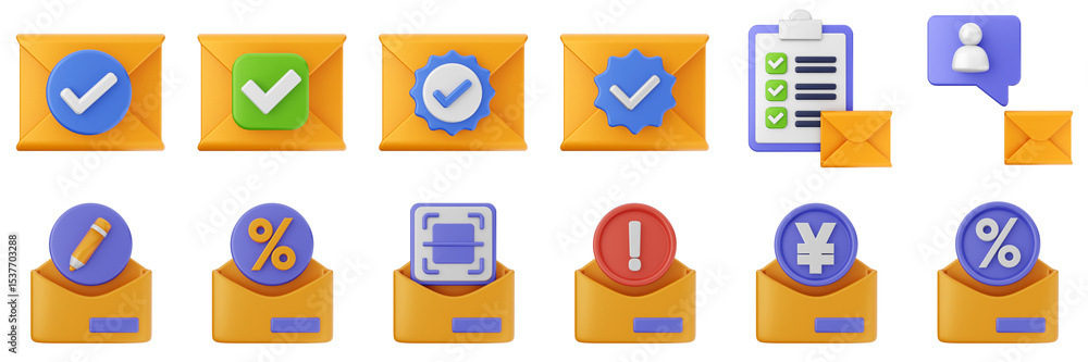 Aufkleber 3d mail email message document file envelope media chat delivery icon set bundle illustration