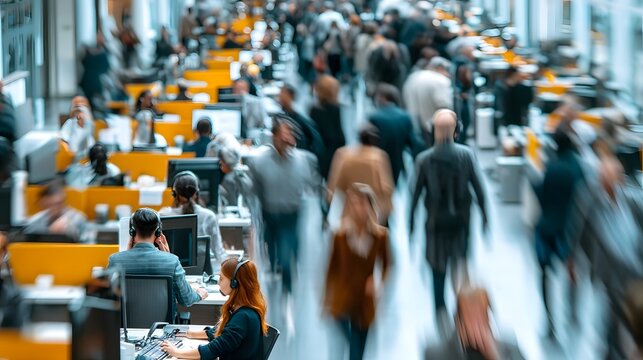 Bustling customer service floor with agents from diverse backgrounds - Powered by Adobe