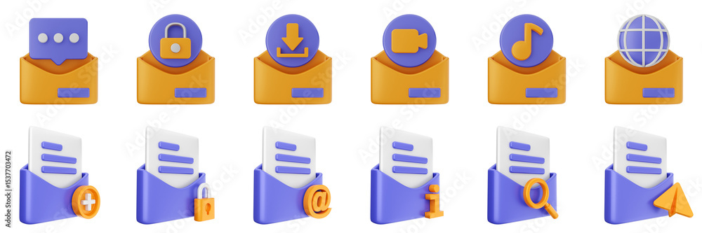 Poster 3d mail email message document file envelope media chat delivery icon set bundle illustration