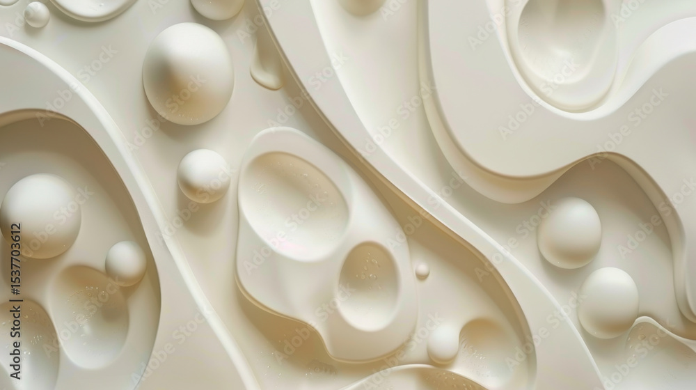 Poster abstract carved shapes create visually intriguing pattern on matte white background, evoking sense o