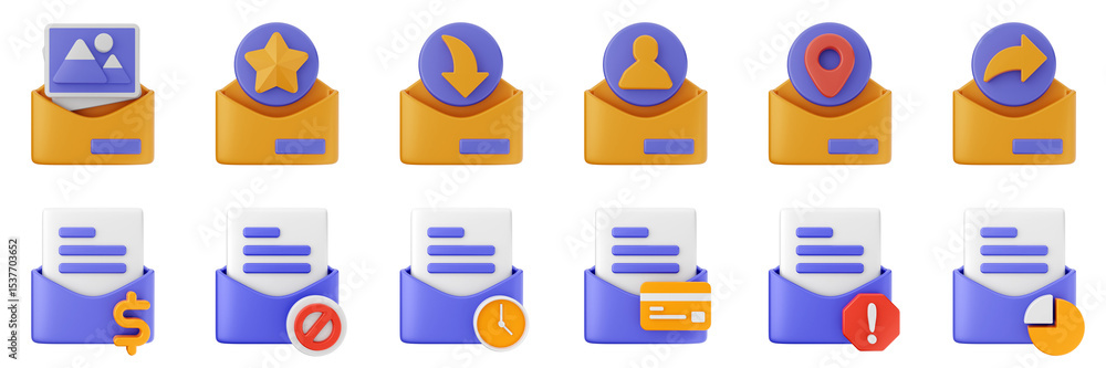 Poster 3d mail email message document file envelope media chat delivery icon set bundle illustration