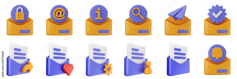 Poster 3d mail email message document file envelope media chat delivery icon set bundle illustration